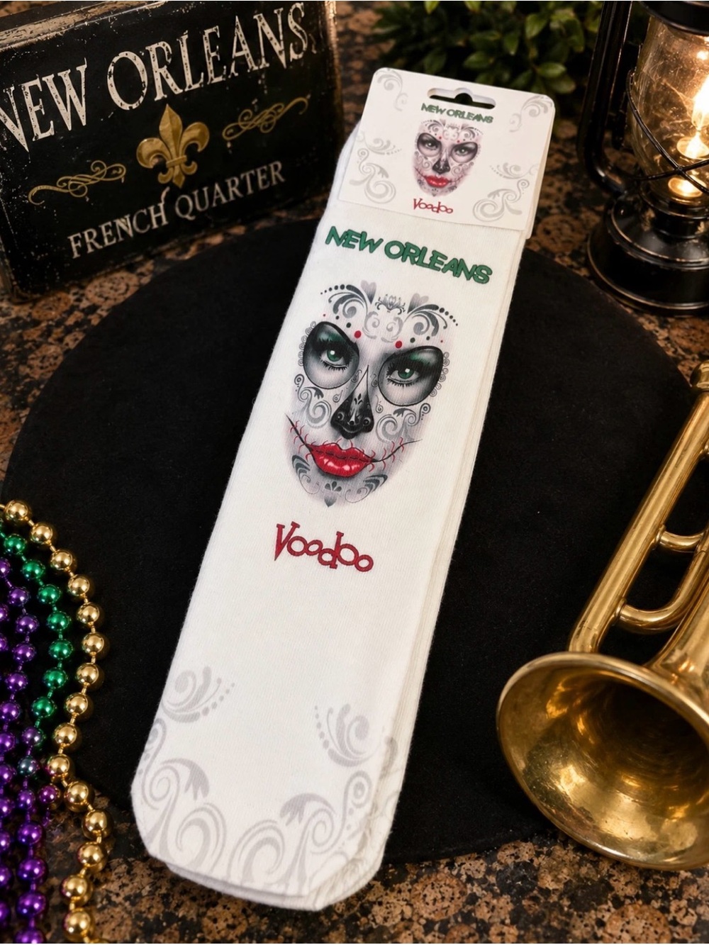 New Orleans Voodoo Sugar Skull Crew Socks Souvenir NWT Unisex